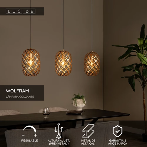 Lucide WOLFRAM - Lámpara colgante - 3xE27 - Oro mate / Latón - USP